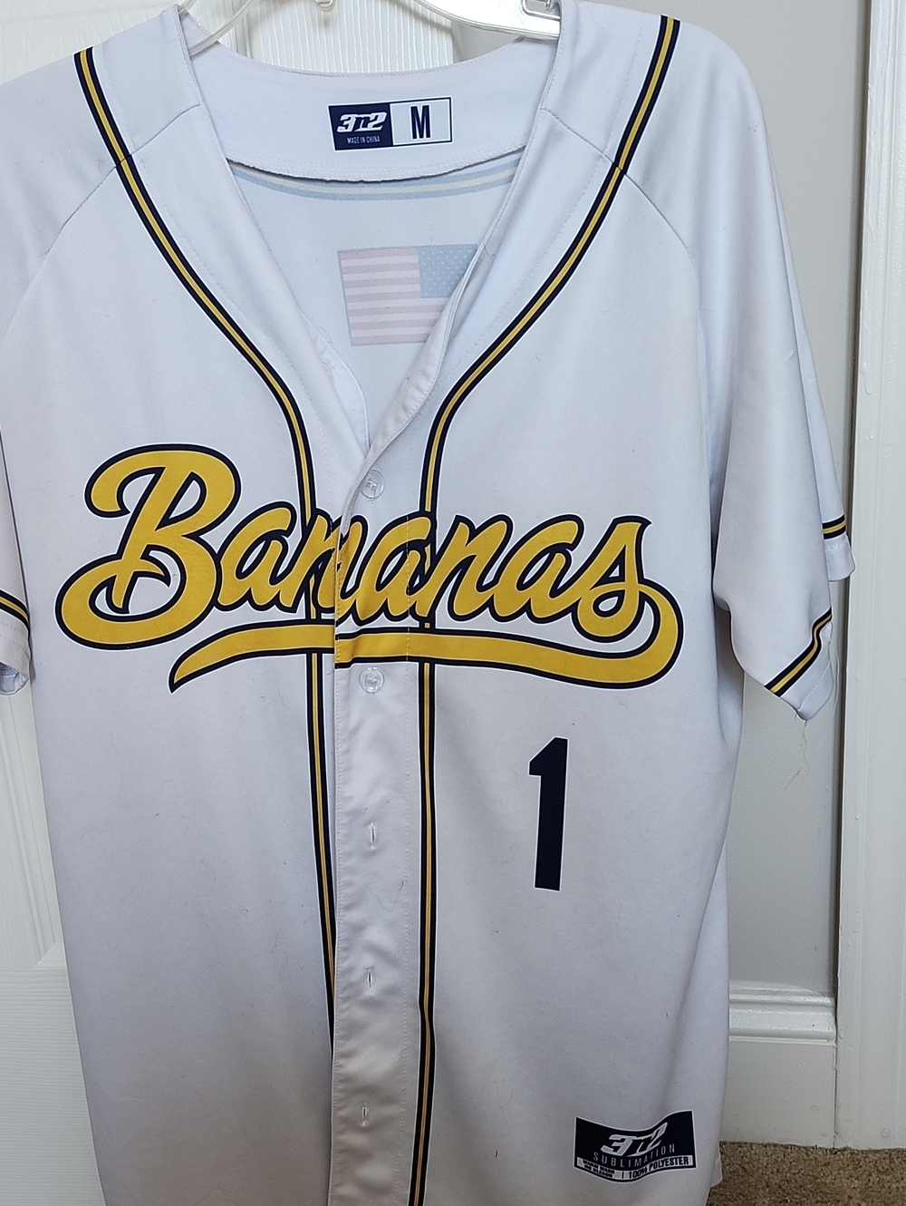 Men's White "Bananas" Baseball Jersey - Yellow Script